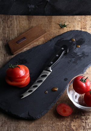 
                  
                    Cargar imagen en el visor de la galería, TV2 Series 5-Inch Tomato/Cheese Knife with Wood Sheath, Forged Swedish 14C28N Steel, 1022964
                  
                