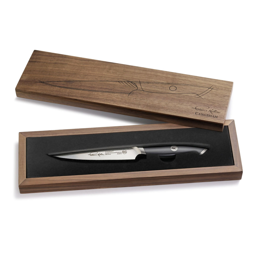 
                  
                    Cargar imagen en el visor de la galería, TKSC 5-Inch Fine-Edge Utility Knife, Forged Swedish Powder Steel, Thomas Keller Signature Collection, Black, 1024272
                  
                